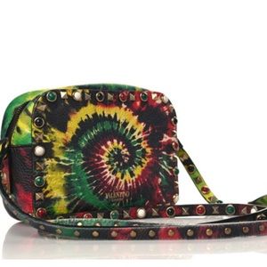 Valentino Garavani Rockstud clutch rainbow tie dye leather camera bag RARE!
